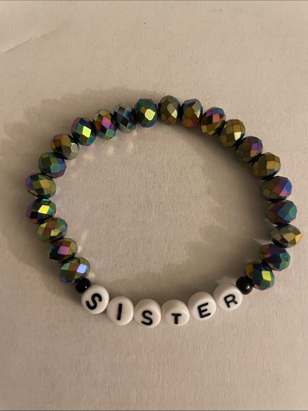 SISTER Beaded Stretch Bracelet in Iridescent Faceted Beads